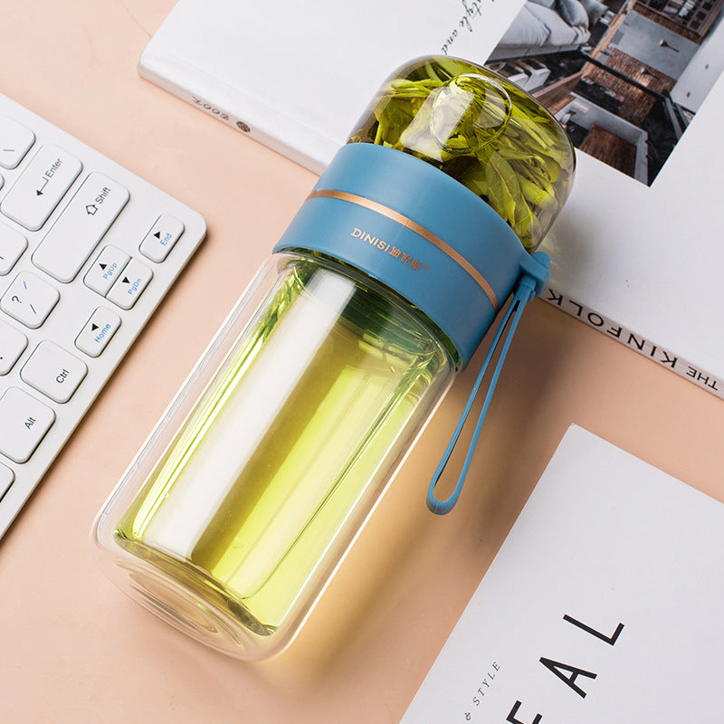 Glass water bottle with tea infuser filter