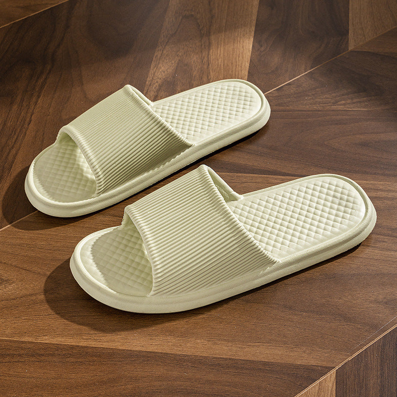 Solid-color summer flip-flops for men and women with non-slip diamond and stripe patterns.