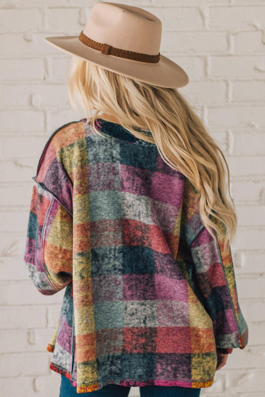 Chaqueta con botones estilo western a cuadros cepillados multicolores