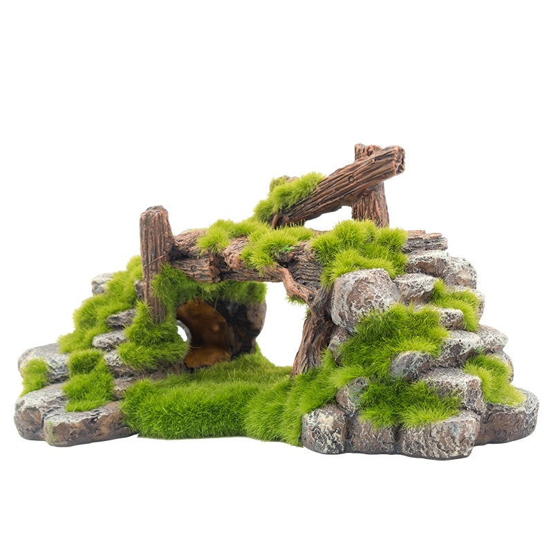 Flocked resin aquarium decoration made of landscape stone.