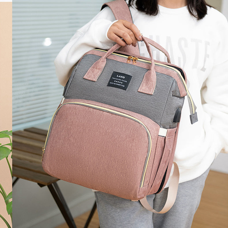 Baby diaper backpack with crib