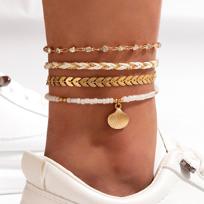 Set of 4 Bohemian Geometric Alloy Black Beads Oil Drop Anklets