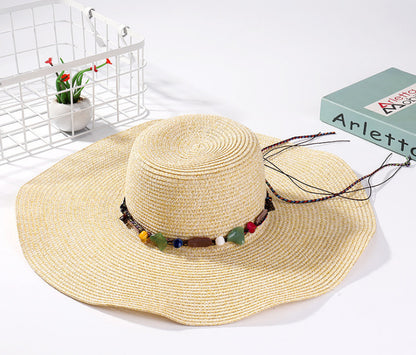 Sombrero de alas grandes con piedras decorativas para mujer