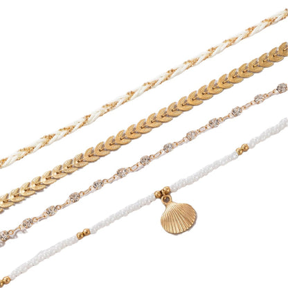Set of 4 Bohemian Geometric Alloy Black Beads Oil Drop Anklets