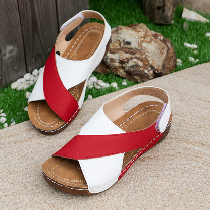 Sandalias de cuña de verano con tiras cruzadas en bloques de color estilo romano