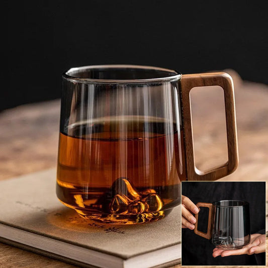 Vasos de cristal Guanshan con asa de madera