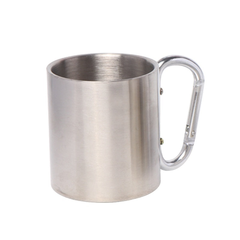 Taza de camping de doble capa de acero inoxidable, con mosquetón