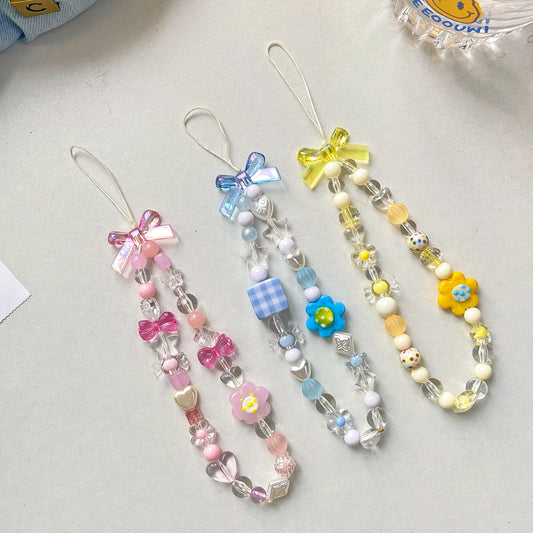 Cordón para teléfono móvil con flores y cuentas