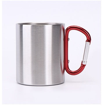 Taza de camping de doble capa de acero inoxidable, con mosquetón