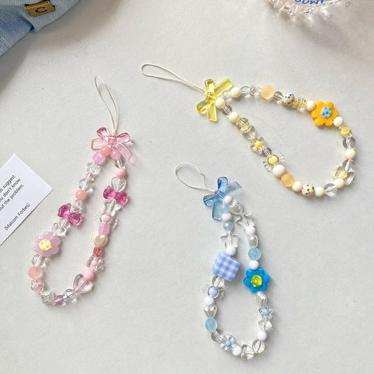 Cordón para teléfono móvil con flores y cuentas