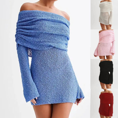 Vestido elegante con cuello barco primavera-verano