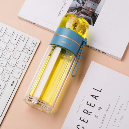 Glass water bottle with tea infuser filter