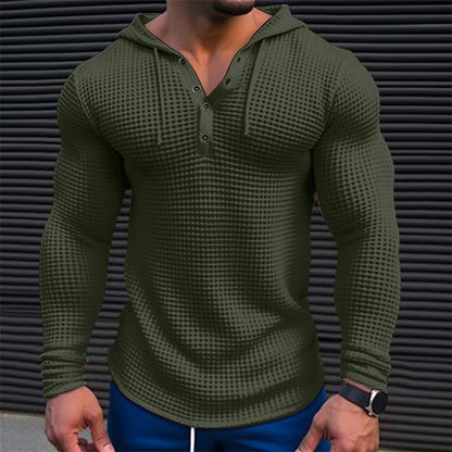 Men's Casual Long Sleeve Waffle Style Slim Fit Solid Color T-Shirt