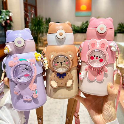 Termo con pajita para niños y niñas,especial para la escuela