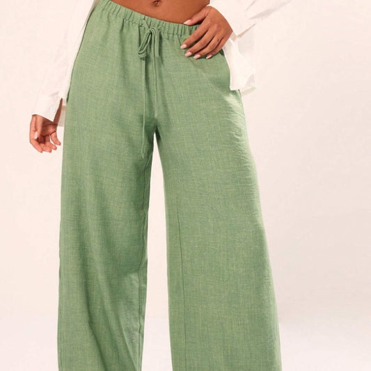 Pantalón con cintura anudada y tacto de lino texturizado