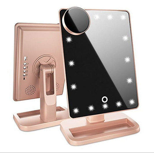 Espejo de maquillaje con pantalla táctil y 20 luces LED altavoz Bluetooth y música espejos de aumento 10X con luces