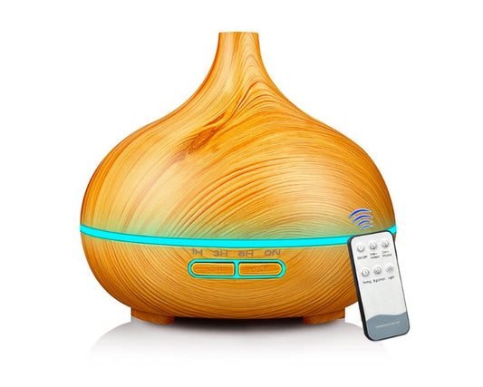 Lámpara de madera con mando para aromaterapia