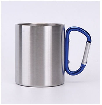 Taza de camping de doble capa de acero inoxidable, con mosquetón