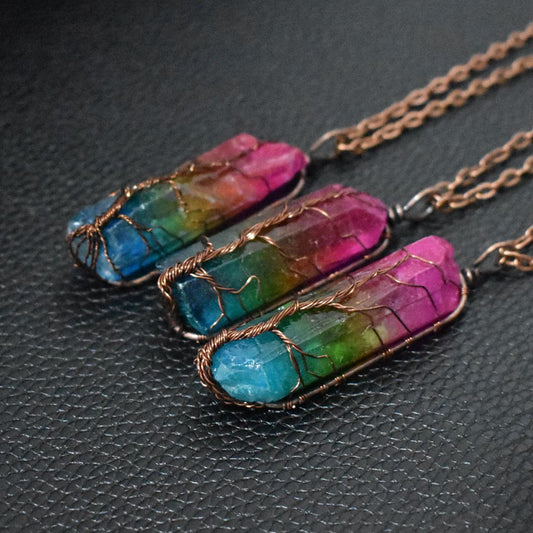 Collar con colgante de árbol de la vida, de cristal y piedra