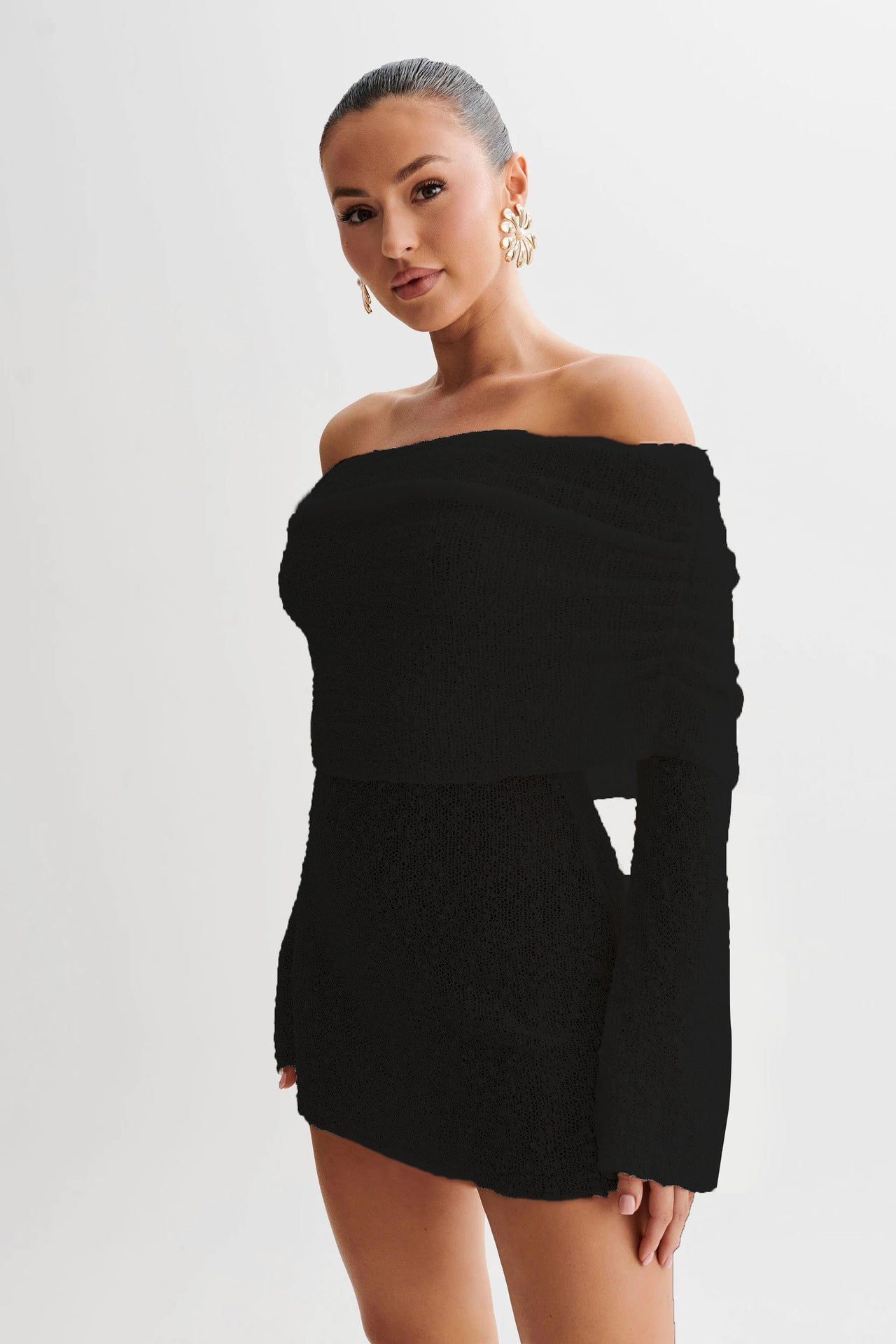 Vestido elegante con cuello barco primavera-verano