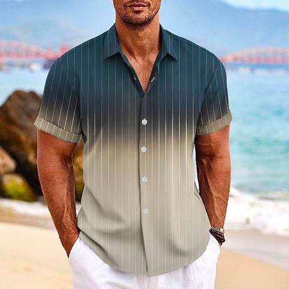 Camisa de manga corta con botones de solapa y estampado de rayas degradadas para hombre