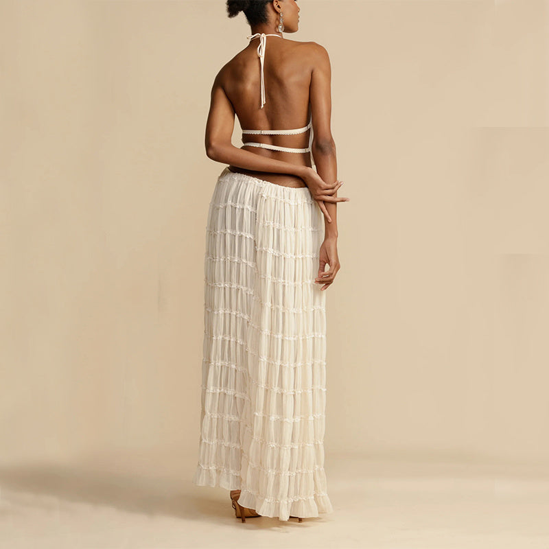 Conjunto de 2 piezas sin mangas con espalda descubierta, top corto con cuello halter