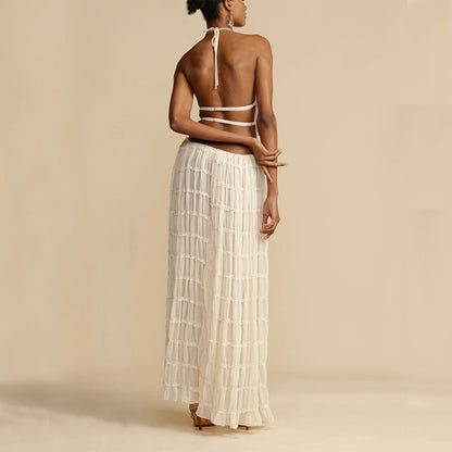 Conjunto de 2 piezas sin mangas con espalda descubierta, top corto con cuello halter