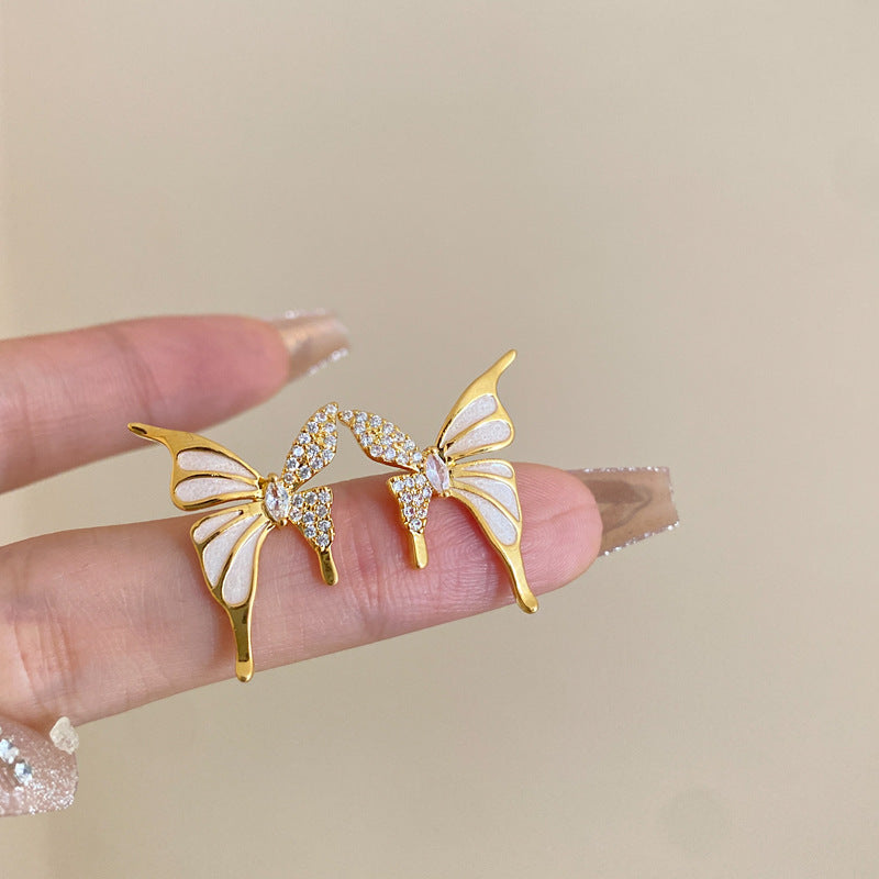 Pendientes de mariposa con pedrería de moda para mujer