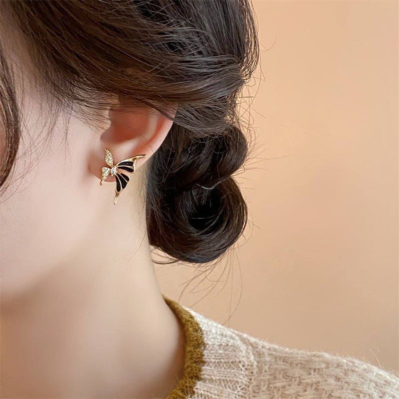 Pendientes de mariposa con pedrería de moda para mujer