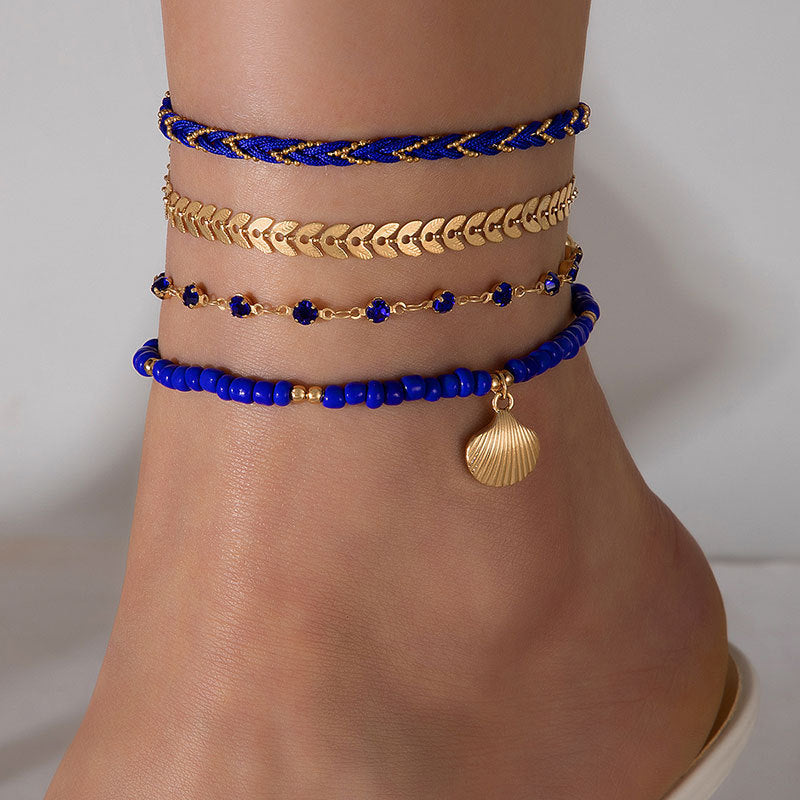 Set of 4 Bohemian Geometric Alloy Black Beads Oil Drop Anklets