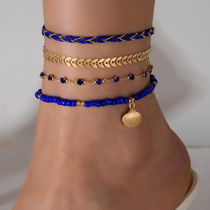 Set of 4 Bohemian Geometric Alloy Black Beads Oil Drop Anklets
