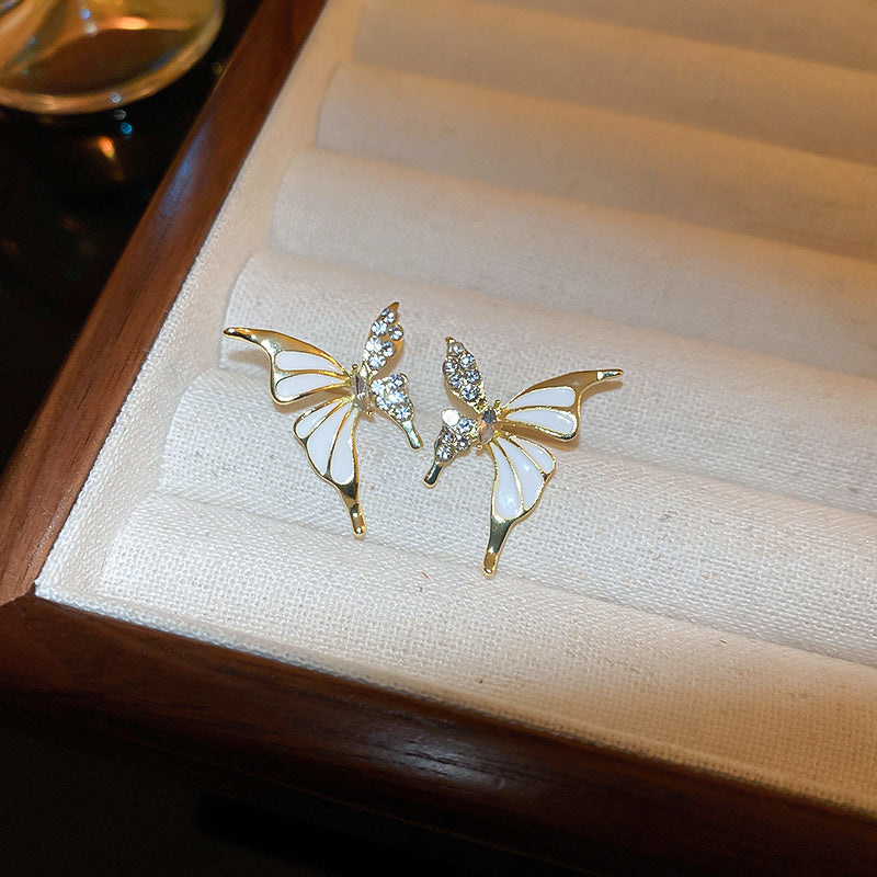 Pendientes de mariposa con pedrería de moda para mujer
