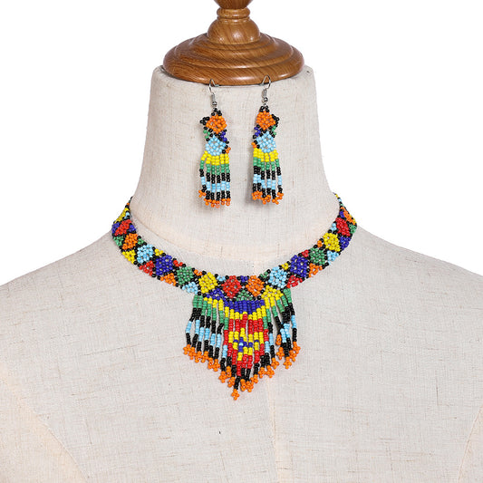 Collar de cuentas de semillas conjunto de tres piezas