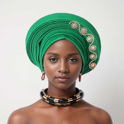 Turbante tiras laminadas de seda con brillantes
