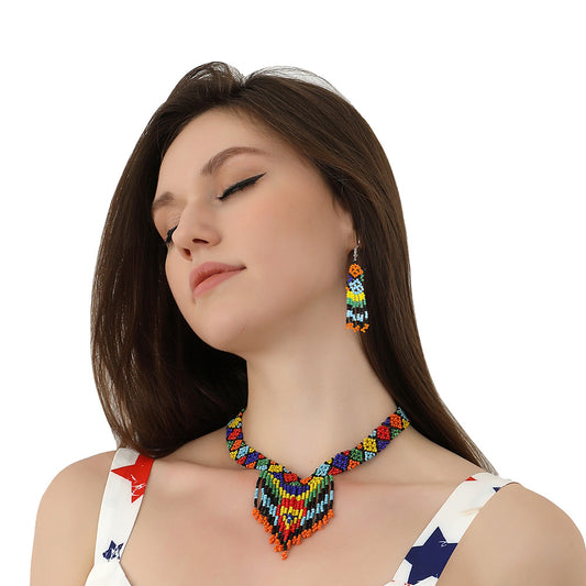 Collar de cuentas de semillas conjunto de tres piezas