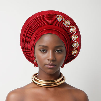 Turbante tiras laminadas de seda con brillantes