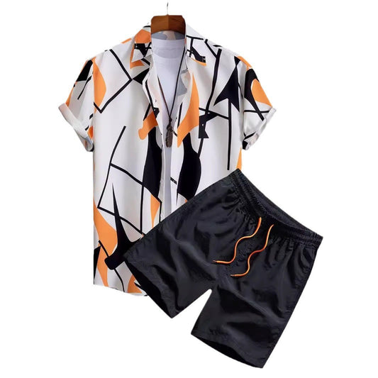 Camisa manga corta con estampado digital, cárdigan, trayectoria de playa informal
