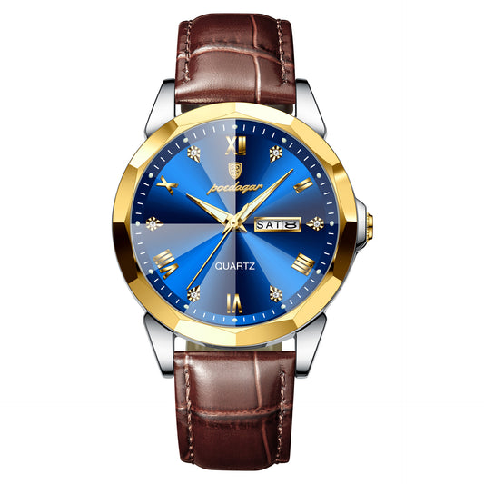 Reloj de cuarzo luminoso de moda para hombre correa clásica resistente al agua