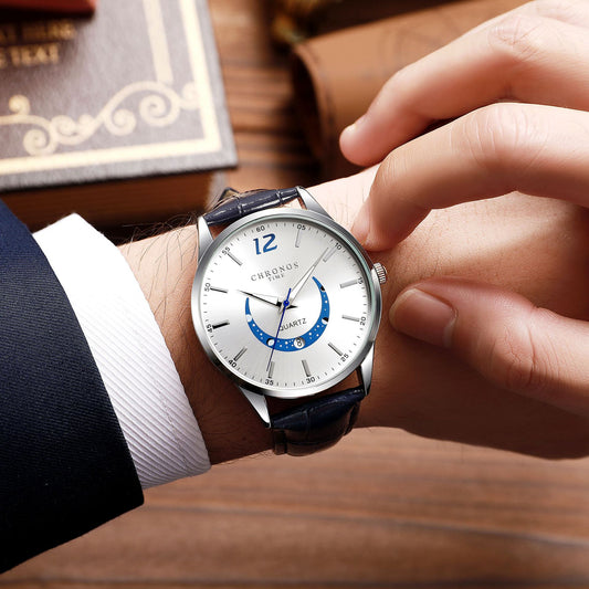Reloj de cuarzo para hombre con correa de cuero genuino