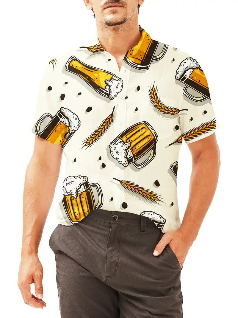 Beer 3D Print Short Sleeve Shirt