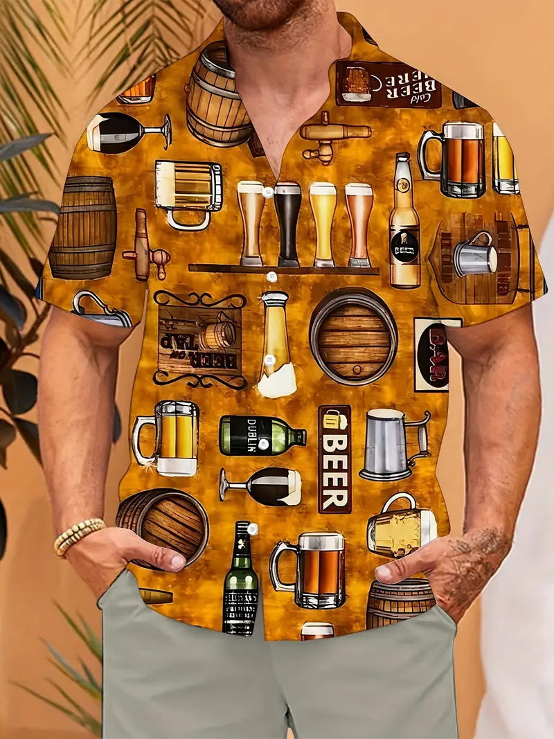 Beer 3D Print Short Sleeve Shirt