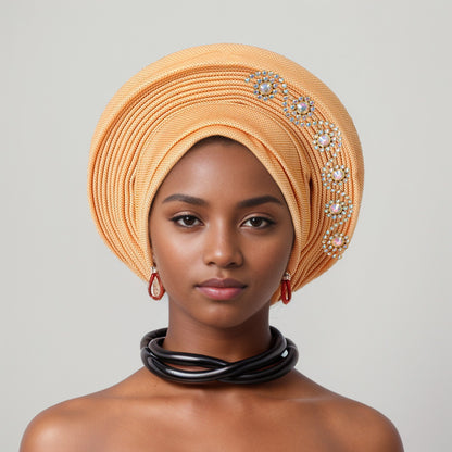 Turbante tiras laminadas de seda con brillantes