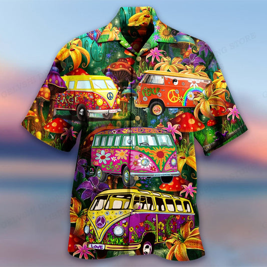 Men's summer short-sleeved shirt with fashionable print