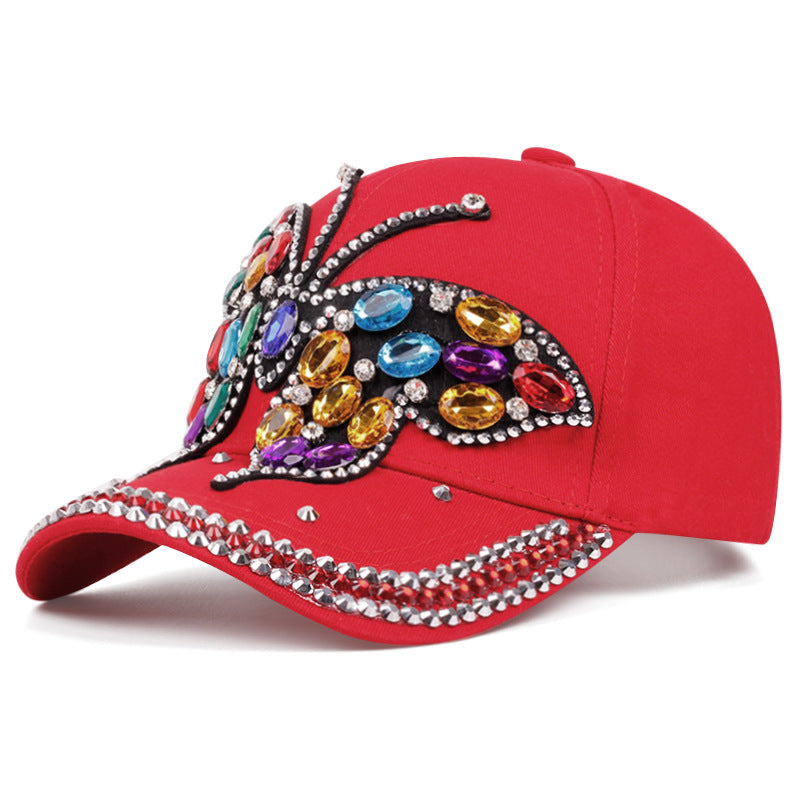 Cowboy cap with butterfly and diamond visor