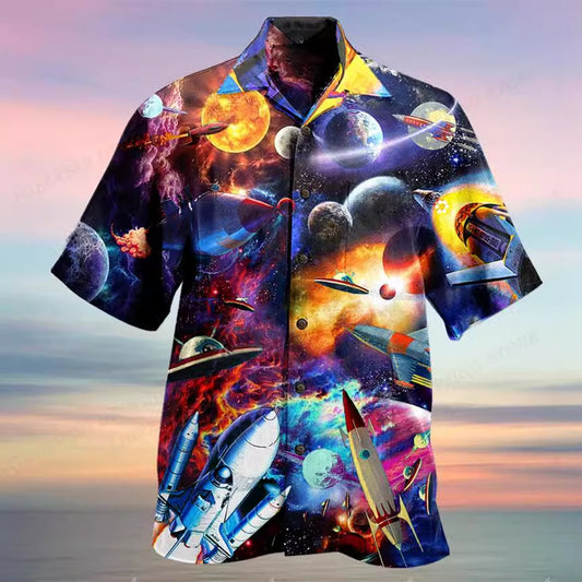Men's summer short-sleeved shirt with fashionable print