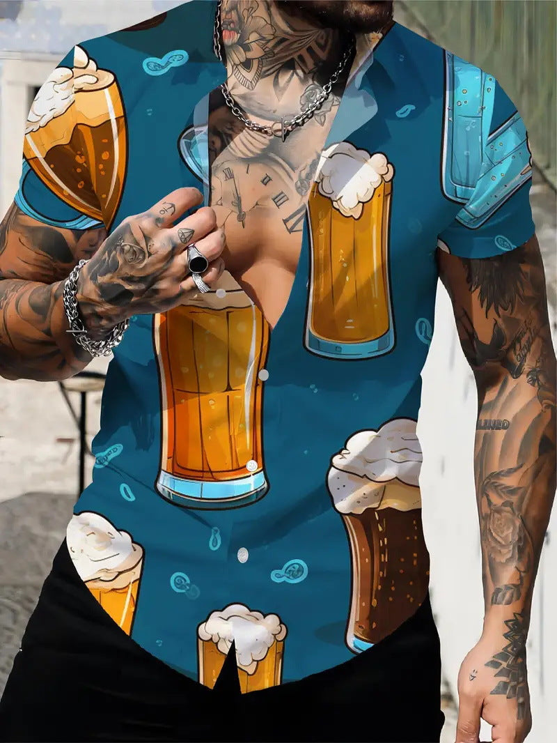 Beer 3D Print Short Sleeve Shirt
