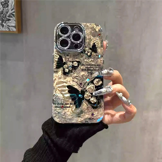 Funda para teléfono con diseño retro de mariposa marrón