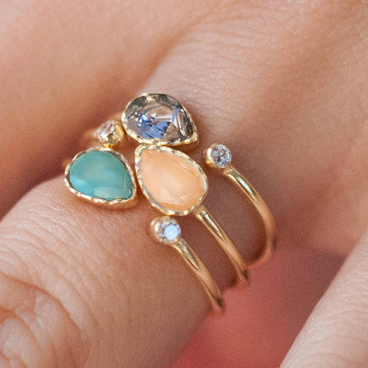 Anillo abierto irregular de estilo coreano en forma de gota
