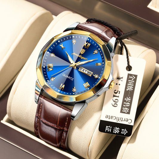 Reloj de cuarzo luminoso de moda para hombre correa clásica resistente al agua