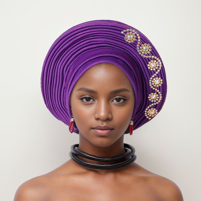 Turbante tiras laminadas de seda con brillantes